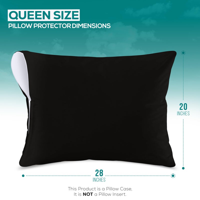 Utopia Bedding Premium 100% Waterproof Pillow Protectors with Zipper Queen Size (Set of 2), Bed Bug and Dust Mite Proof Zippered Pillow Covers, Pillow Encasement Cases, Black - Image 2